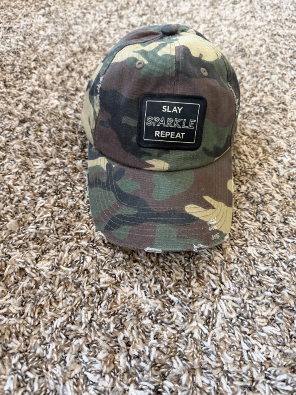 SLAY Sparkle Repeat Camouflage Baseball Cap - Green Camo